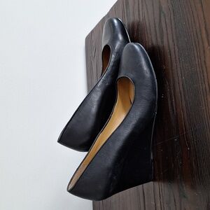 Nine West Black Wedge Leather Heels for Women